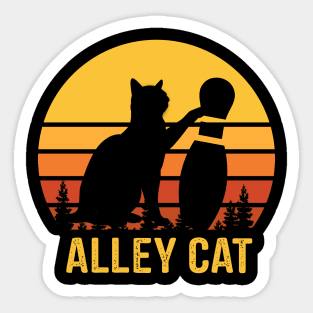 Ornery Alley Cat Tipping Bowling Pin Retro Gift Sticker